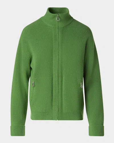 Akris Ribbed Cashmere Cardigan In Grass Green