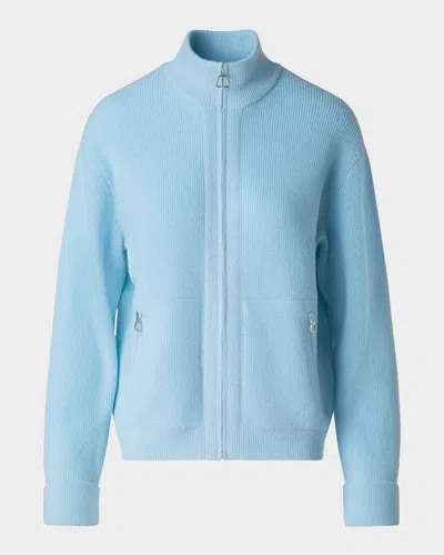 Akris Ribbed Cashmere Cardigan In Stone Blue