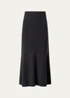 Akris Ribbed Cashmere Godet Midi Skirt In Charcoal
