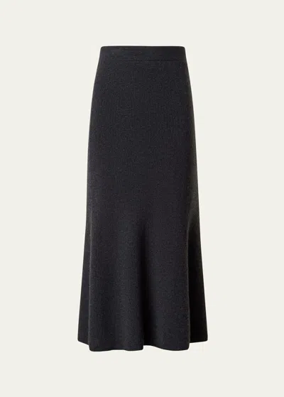 Akris Ribbed Cashmere Godet Midi Skirt In Charcoal