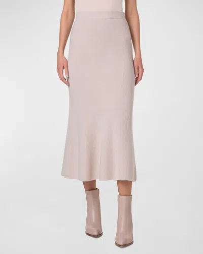 Akris Ribbed Cashmere Godet Midi Skirt In Sand