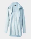 Akris Ruffle Cotton Poplin Tunic Blouse In Stone Blue