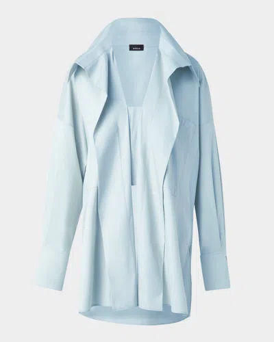 Akris Ruffle Cotton Poplin Tunic Blouse In Stone Blue