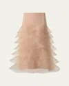 Akris Ruffle Tulle Midi Skirt In Cuoio