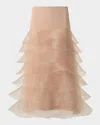 Akris Ruffle Tulle Midi Skirt In Cuoio