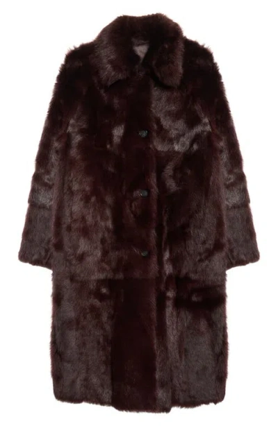 Akris Ruth Genuine Shearling Reversible Long Coat In Brown
