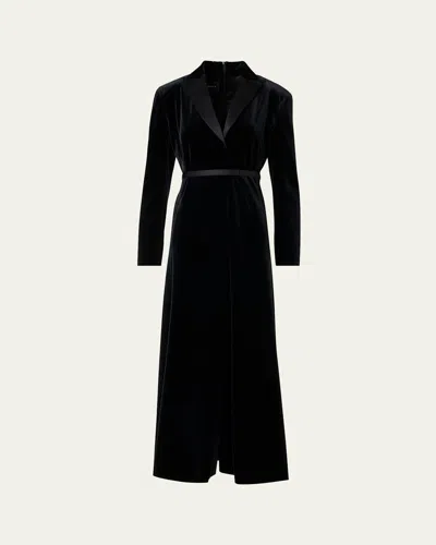 Akris Satin-lapel Belted Velvet Midi Tuxedo Dress In Black