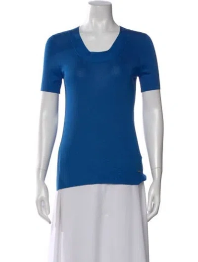 Pre-owned Akris Scoop Neck Short Sleeve Top In Blue