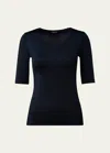 Akris Scoop-neck Silk Jersey T-shirt In Navy