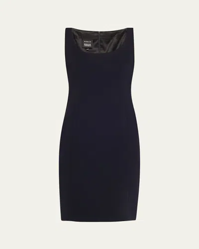 Akris Scoop Neck Wool Crepe Sheath Dress In Navy
