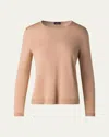 Akris Seamless Cashmere-silk Crewneck Sweater In Cuoio