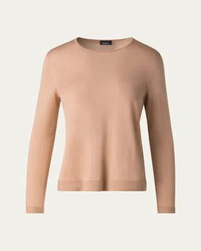 Akris Seamless Cashmere-silk Crewneck Sweater In Cuoio