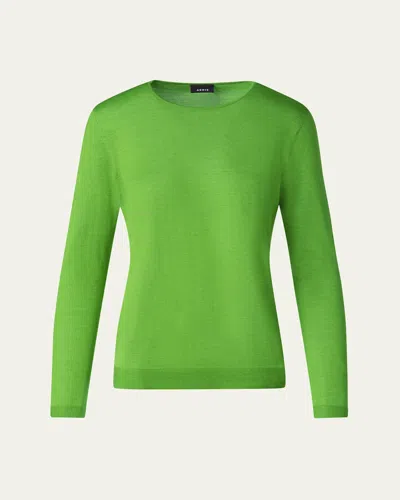 Akris Seamless Cashmere-silk Crewneck Sweater In Grass Green