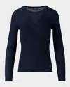 Akris Seamless Rib Knit Fitted Sweater In Blue