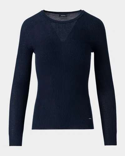 Akris Seamless Rib Knit Fitted Sweater In Blue