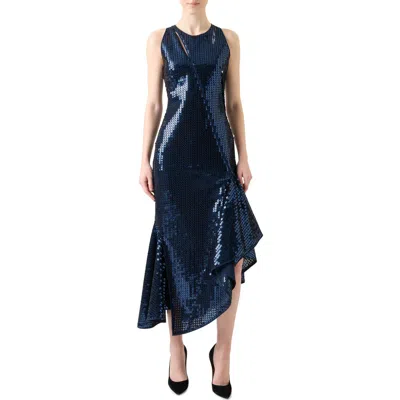 Akris Sequin Chiffon Asymmetric Dress In Blue