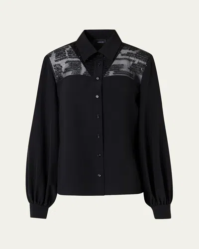 Akris Sequin Embellished Silk Crepe Blouse In Black