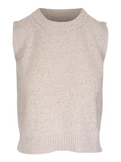 Akris Sleeveless Sequined Linen Cotton Sweater In White
