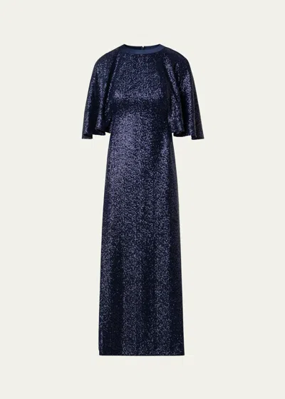 AKRIS SEQUIN JERSEY CAPE DRESS
