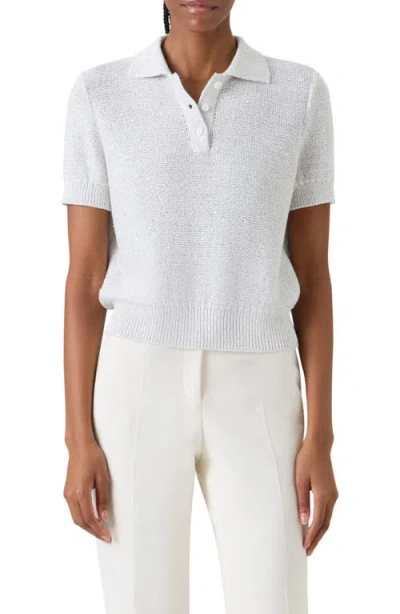 Akris Sequin Linen & Cotton Blend Polo Sweater In White