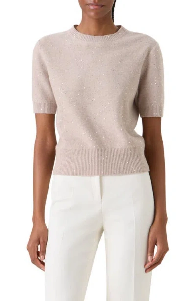 Akris Sequin Short Sleeve Virgin Wool & Cashmere Blend Sweater In Multi