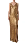 Akris Sequin V-neck Column Gown In Gold