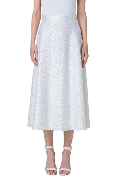 Akris Sequin Wool Blend A-line Midi Skirt In Silver