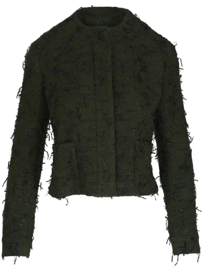 Akris Bea Micro Sequin Fringed Boucle Shirt Jacket In Black