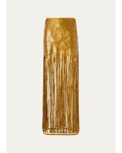 Akris Sequined Fringe Midi Skirt In Gold
