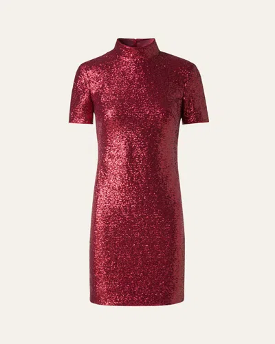 Akris Sequined High-neck Mini Dress In Ruby