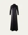 Akris Sequined Jersey High-neck Long Sleeve Gown In Black