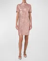 AKRIS SEQUINED MOCK-NECK SHORT-SLEEVE MINI DRESS