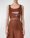 Akris Sequined Scoop-neck Tank Top In Vicuna