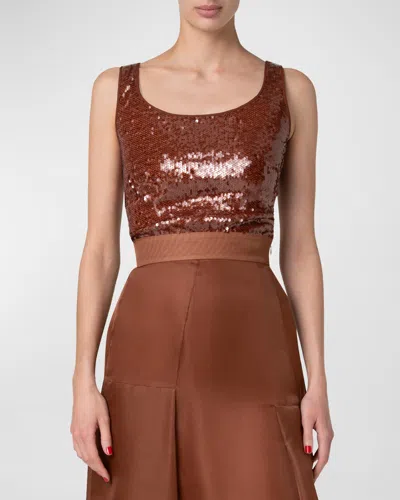 Akris Sequined Scoop-neck Tank Top In Vicuna