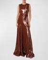 Akris Sequined Slash-cutout Sleeveless Gown In Vicuna