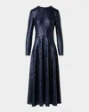 Akris Sequined Stretch Jersey Long-sleeve Midi Dress In Navy