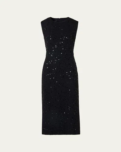 Akris Sequined Tweed Midi Sheath Dress In Black