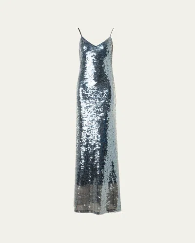 Akris Sequined V-neck Slip Gown In Silver