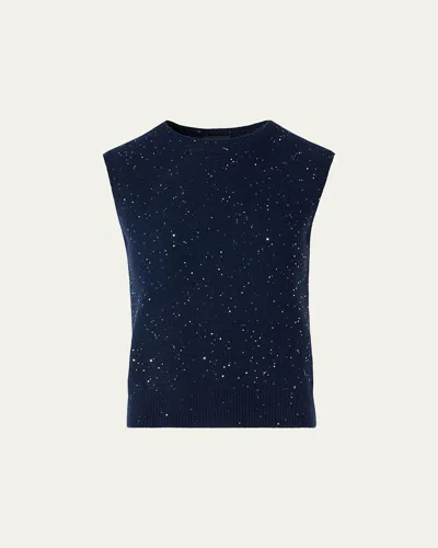 Akris Sequined Wool-cashmere Sleeveless Sweater In Blue