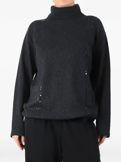 Pre-owned Akris Sequin-embellished Sweater In Gray