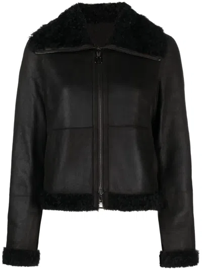 Akris Shearling-collar Leather Jacket In Brown