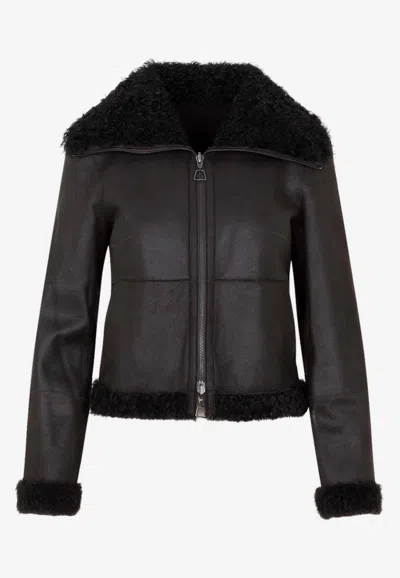 AKRIS SHEARLING-TRIMMED LEATHER JACKET
