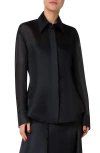 Akris Sheer Silk Organza Button-up Shirt In Black