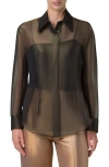 Akris Button Down Silk Organza Blouse With Tank In Black-gold
