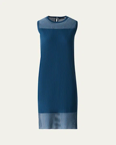 Akris Sheer Striped Knit Sleeveless Dress In Blue