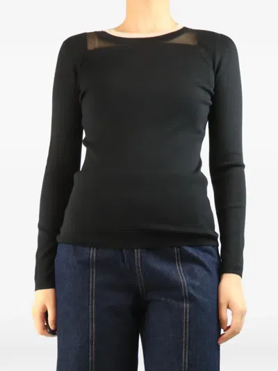 Pre-owned Akris Sheer-panel Long-sleeve Top In Black