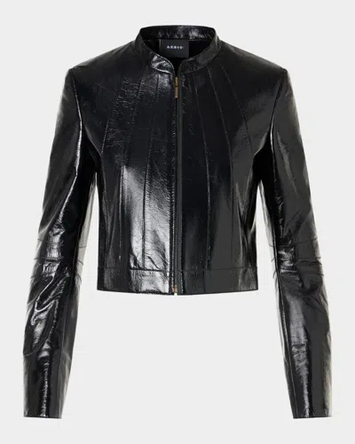 Akris Shiny Leather Crop Zip Jacket In Black