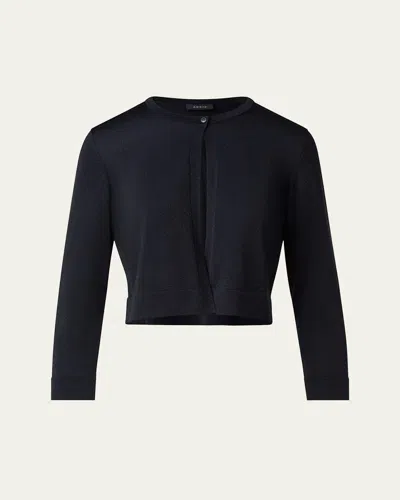 Akris Short Knit Metallic One-button Cardigan In Black