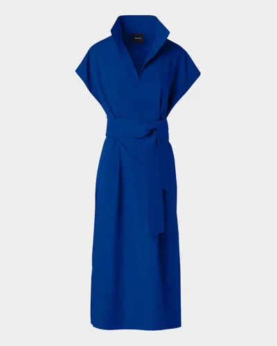 Akris Short-sleeve Belted Midi Shirtdress In Electric Blue