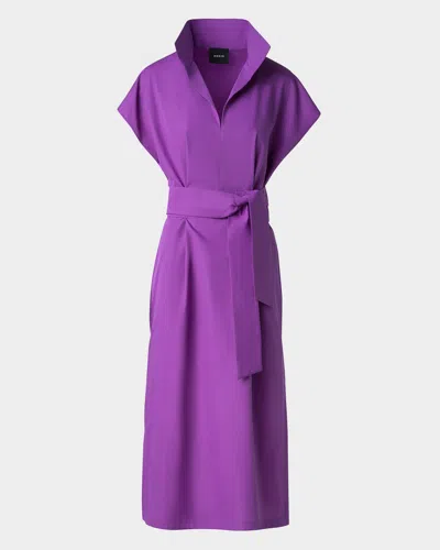 Akris Short-sleeve Belted Midi Shirtdress In Purple